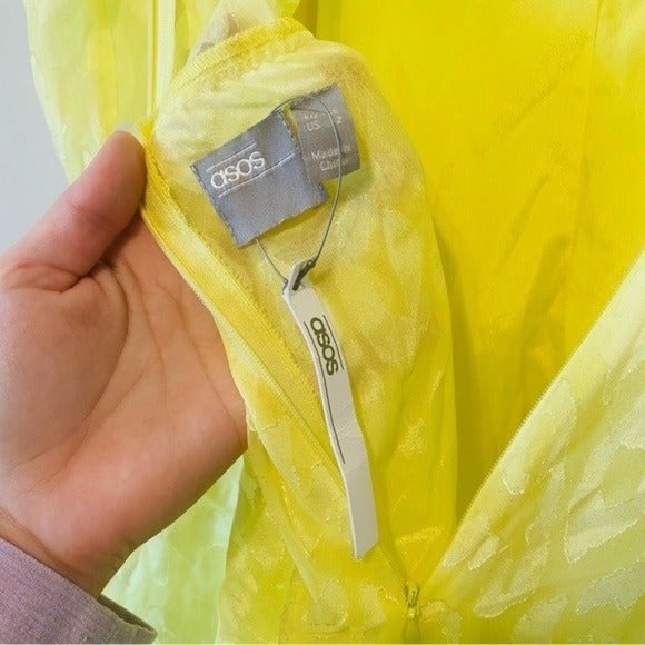 ASOS Yellow Leopard Tiered Long Sleeve Open Slit Midi Dress Size 2 - Picture 9 of 9